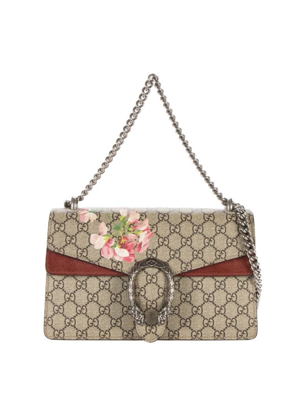 Gucci Small Dionysus Chain Crossbody Beige Burgundy Floral Print Supreme Canvas